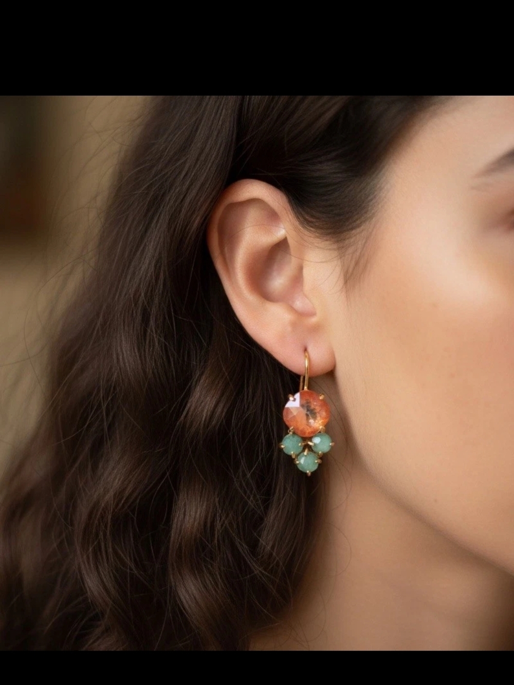 Anthropologie Pinkish Orange and Mint Cluster Drop Earrings